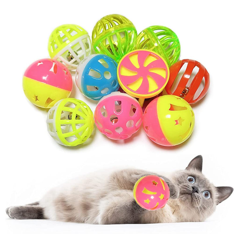 Cat Jingle Balls Toys 10Pcs 6 Styles for Indoor Cats - Plastic Lattice Cat Balls with Bells Kitten Rattle Toy, Gift Box and 1.5" - BeesActive Australia