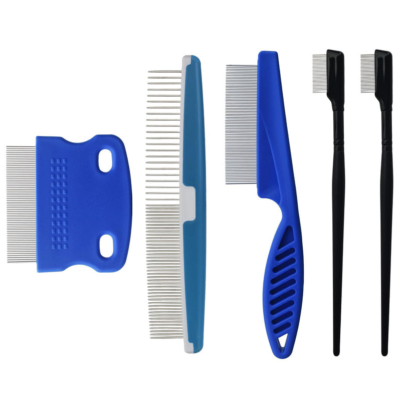 5Pcs Dog Eye Tear Stain Removal Combs Pet Grooming Kit,Comb for Large,Medium and Small Pets,Used to Gentle Remove Knots Crust Mucus floating hair Tangle Dandruff and Fleas Lice (Bule) Bule - BeesActive Australia