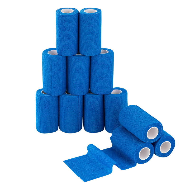 Adhesive Bandage Wrap 12 Pack Vet Wrap 4 inches x 5 Yards, Self Adhesive Cohesive Bandage Tape for Wrist & Ankle Protection (Blue) Blue - BeesActive Australia