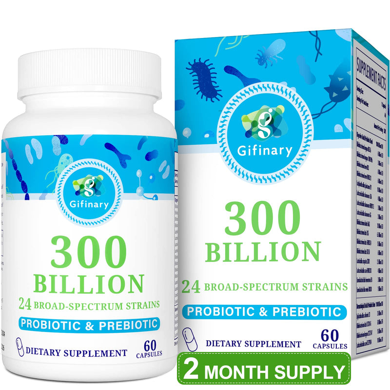300 Billion CFU Probiotics 24 Strains + 15 Herbs Prebiotics, 60-Day Supply | Prebiotics and Probiotics for Women & Men, Probiotic Prebiotic for Overall Digestive, Gut, Immune, Constipation & Whole-Body 60 Count (Pack of 1)