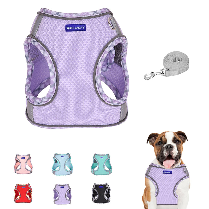 Step in Mesh Dog Harness and Leash Set Breathable Air Mesh Reflective Escape Proof Dog Harness Vest No Choke Lightweight Mesh Dog Harness XS(neck:9.5"-10.5",chest:11.5"-13.5") Purple - BeesActive Australia