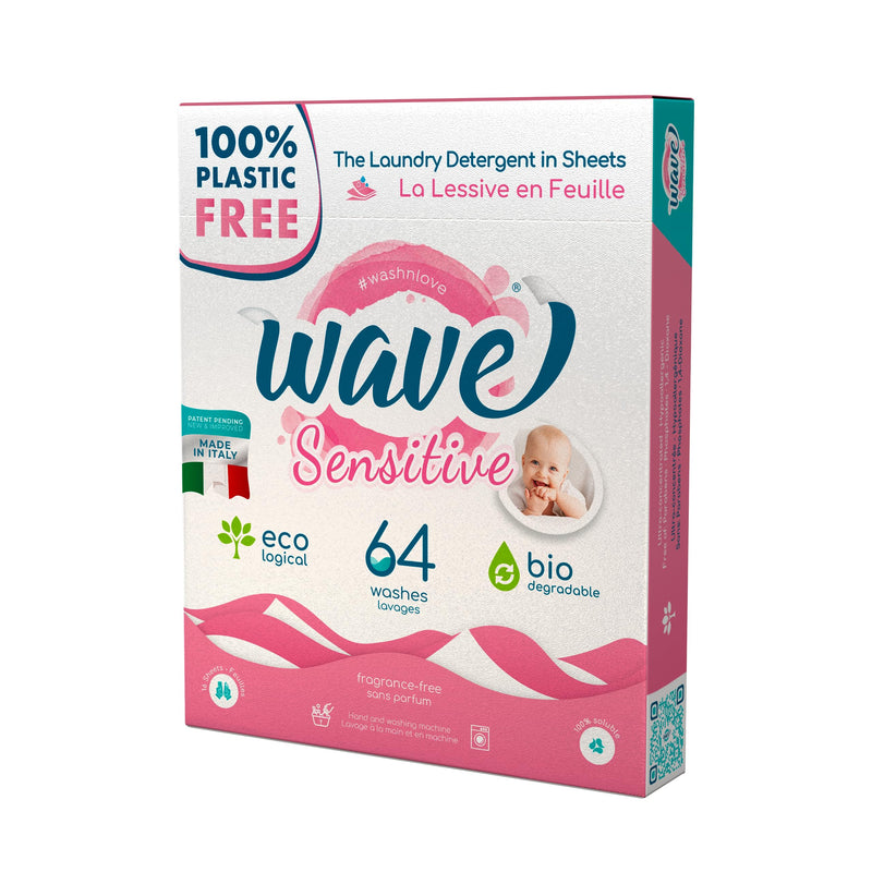 Wave Washing - Laundry Detergent in Sheets - 100% PLASTIC FREE - Made in Italy - Ecological - Biodegradable - Compostable fragrance free 64 Count (Pack of 1) - BeesActive Australia