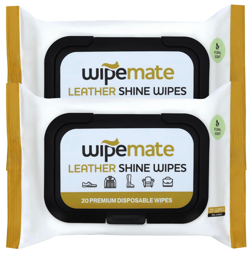 WIPEMATE Premium Leather Shine Wipes, Quick Wipes for Shoe Shine, Removes Dirt and Scuffs, Shining and Conditioning Wipes for Shoes, Boots, Handbags, Etc. – 20 Count [Two Pack] 20 ct (2-pack) - BeesActive Australia