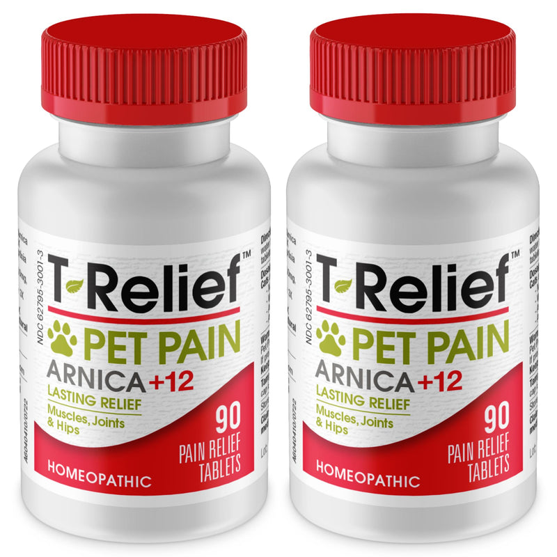 T-Relief Pet Pain Relief Arnica +12 Powerful Natural Medicines Help Ease Muscle Joint & Hip Pain Soreness Stiffness & Injuries Max Fast-Acting Soother for Dogs & Cats - 90 Tablets (2 Pack) - PawsPlanet Australia