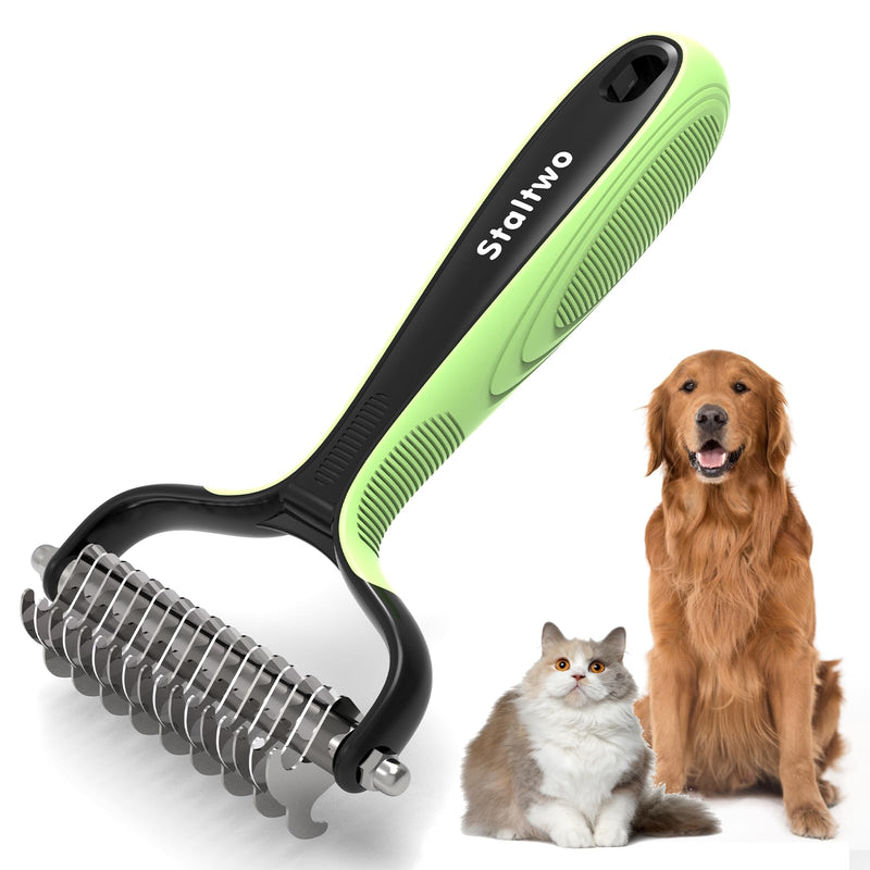 Pet Grooming Supplies - 2-in-1 Professional Undercoat Rake and Pet Brush | Shedding Control for Long Haired Dogs and Cats, Deshedding Tool, Furminator for Dogs, Green - BeesActive Australia