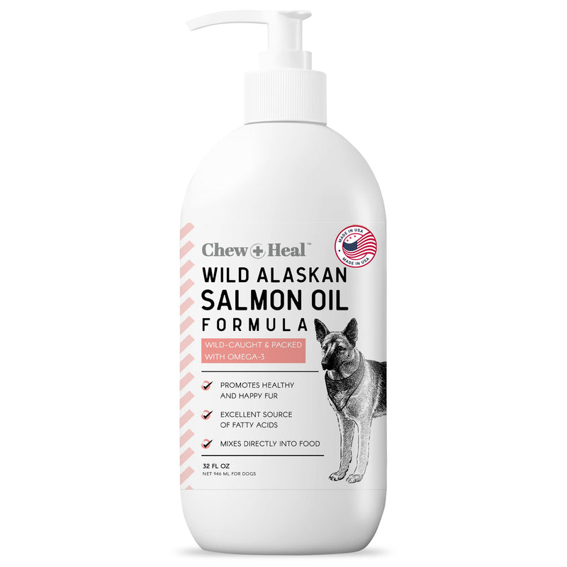 Wild Alaskan Salmon Fish Oil for Dogs - 32 oz. of Fish Oil Formula - Pump Cap Bottle - Contains Omega-3 and 6, Vitamin D, EPA, and DHA for Healthy Skin and Coat 32 oz Oil - PawsPlanet Australia