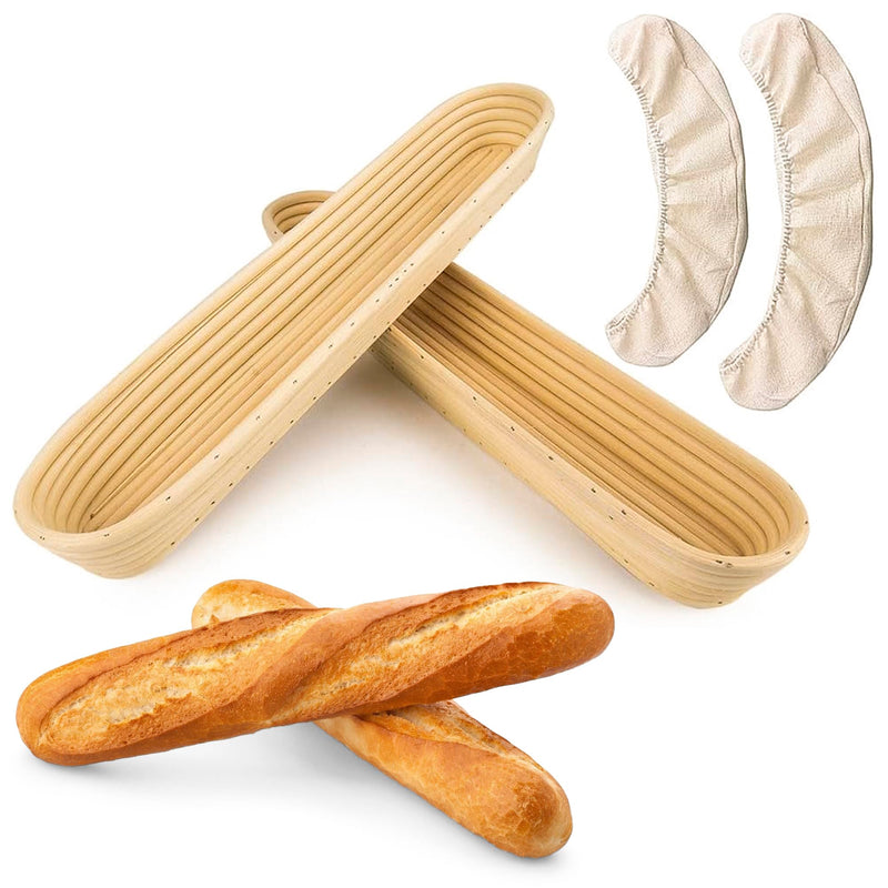 Liliadon Pack of 2, 20 Inches Baguette Bread Proofing Basket with Cloth Liner – Proofing Basket Kit for your Friends and Family on Christmas, Mother Day, and on your Special Occasion Baguette Baskets - BeesActive Australia