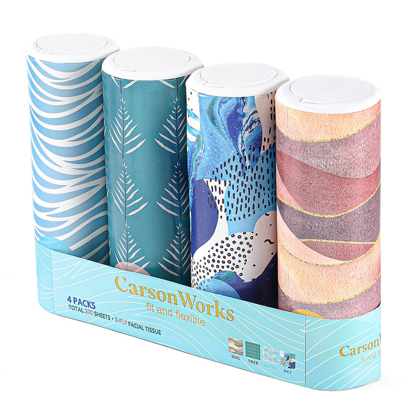 Car Tissues Cylinder 4 Packs Round Tissue Box Holder Fit for Car Cup Holder, Home Small Tissue Dispenser with Refill Tissues for Car Bathroom Office - BeesActive Australia