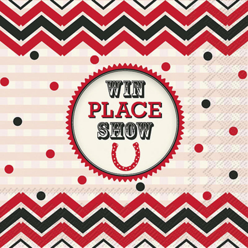 Win Place Show Design Napkins - Pack of 40 (2 Packages of 20) - 6.5" x 6.5" Folded Size - Equestrian Elegance with Horseshoe Medallion - BeesActive Australia