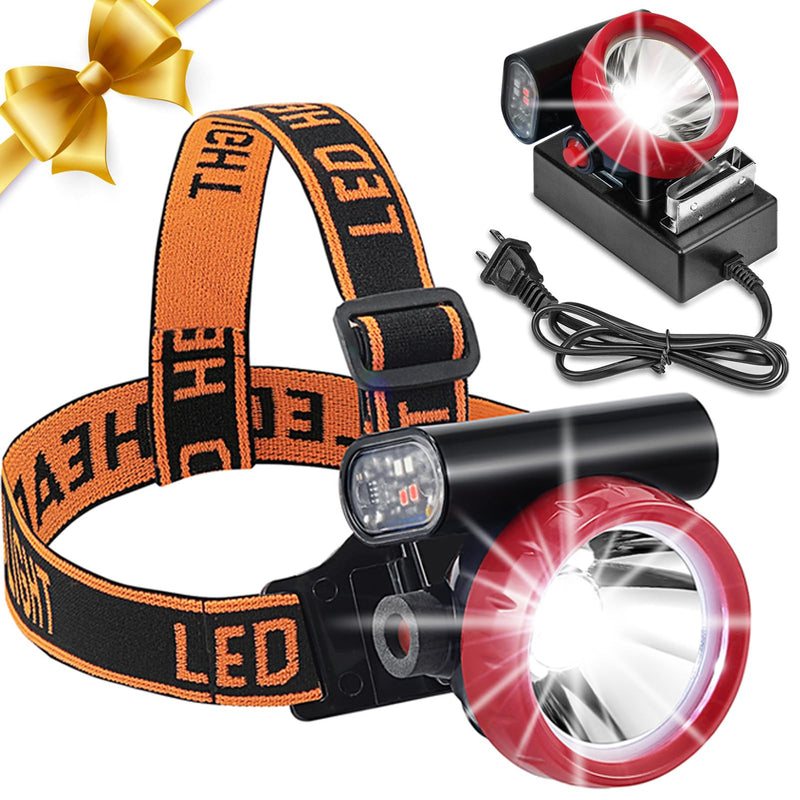 Mining Headlight Anti-Explosion Coal Miners Rechargeable Headlamp 7000LUX Brightness with Warning Light, Waterproof Head Lamp for Underground Work Red