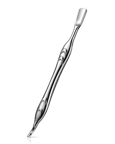 FERYES Cuticle Pusher with Fork, 2-in-1 Cuticle Trimmer Nail Care Tool, Stainless Steel Cuticle Remover Tool for Manicures and Pedicures - Silver