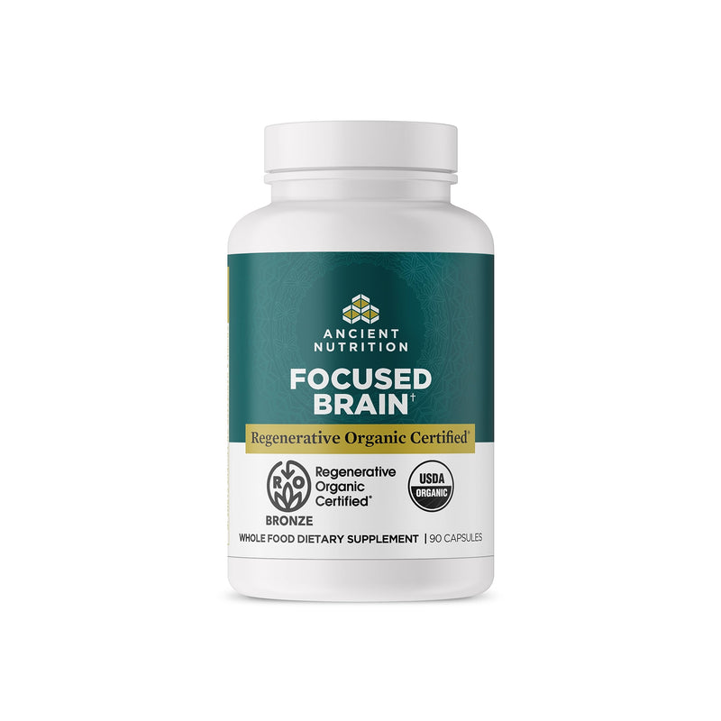 Ancient Nutrition Regenerative Organic Certified Focused Brain Capsules, Made with Ginkgo Leaf, Lion's Mane to Help Reduce Stress, Gluten Free, Paleo and Keto Friendly, 90 Count - BeesActive Australia