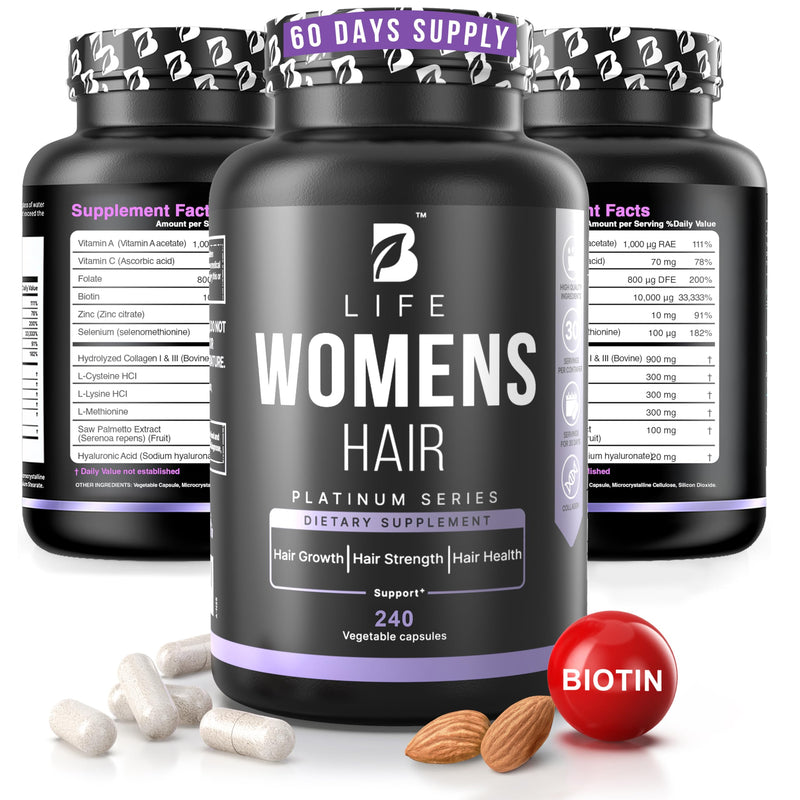 B Life Company Hair Vitamins for Hair Loss for Women – Biotin for Hair Growth – Hair Loss Treatments for Women – Healthy Hair Skin and Nails –240 Capsules – 60 Servings Biotin Vitamins 240 Capsules