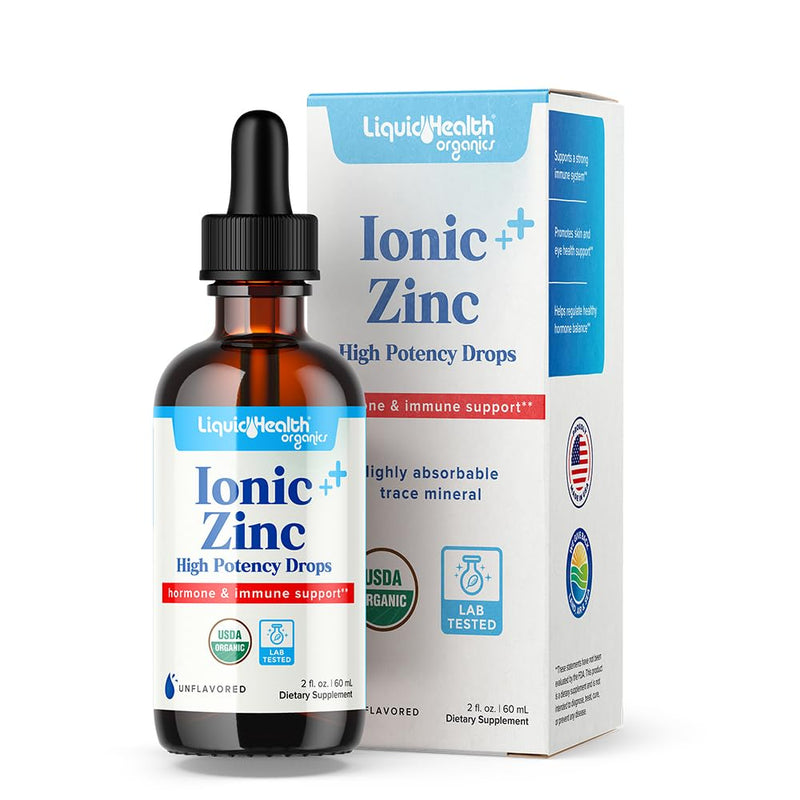 LIQUIDHEALTH USDA Organic Ionic Zinc High Potency Drops - Trace Mineral Liquid Vitamin Supplement for Adults & Kids - Immune & Digestive Support, Skin & Wound Health - USA Made, Vegan, Non-GMO (2 oz) 2 Fl Oz (Pack of 1)