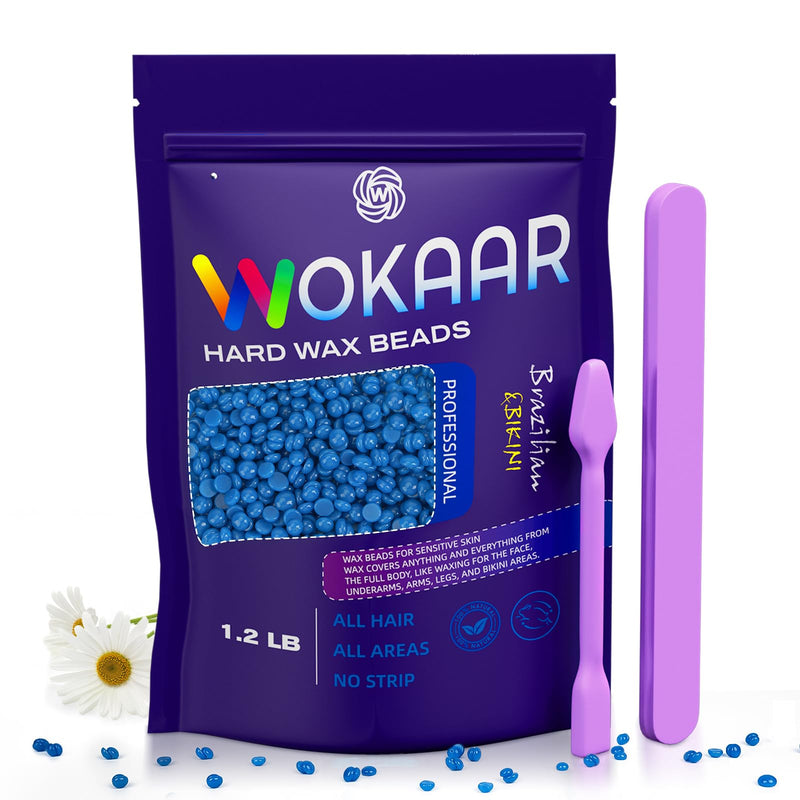 Wokaar NEW 1.2lb Hard Wax Beads Bag- Removes Hair Easily- Chamomile Hypoallergenic Wax Beans for Sensitive Skin- Peel-Off Wax- No Strips Needed blue - BeesActive Australia