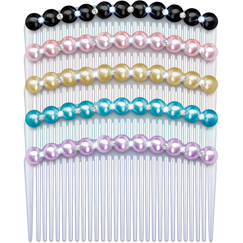 MARY LAVENDER Side Hair Comb with Pearls Rhinestone for Women Hold Bangs Hair Twist Comb French Twist Hair Pin Clips Hair Accessories Decorative Comb for Women Kids Girls 5pcs - BeesActive Australia