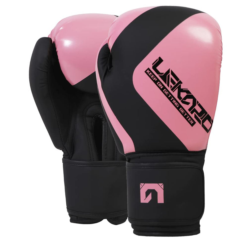 LEKÄRO Boxing Gloves,Boxing Training Gloves Men and Women Leather,Punching Bag Gloves for Boxing & MMA Training,Kickboxing, Muay Thai, MMA 10 OZ Pink