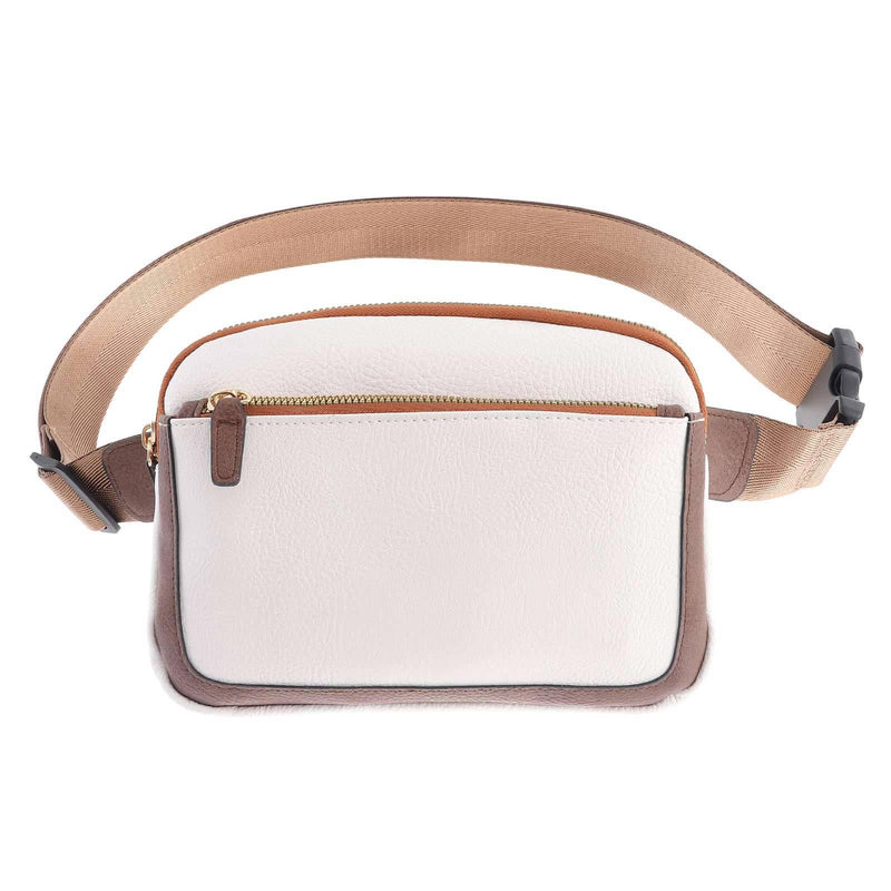 Ovida Leather Belt Bag for Women Fashion Fanny Packs Small Crossbody Waist Bag with Adjustable Strap for Travel Running Outdoor Hiking(Beige&Brown) Beige&Brown