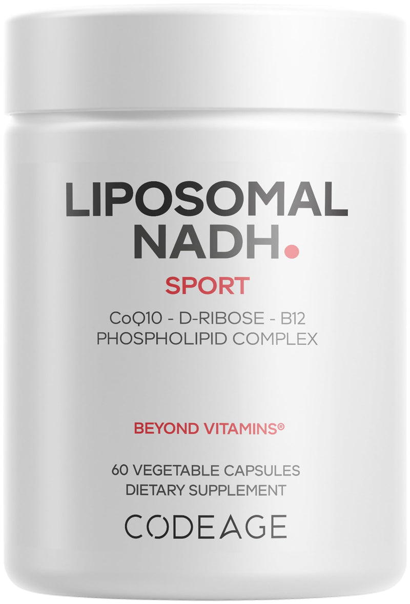 Codeage Liposomal NADH, Vitamin B12, D-Ribose, CoQ10, 60 Capsules | NADH with vitamin B12, D-ribose (Bioenergy Ribose), CoQ10. Liposomal delivery. Two-month supply. Non-GMO.