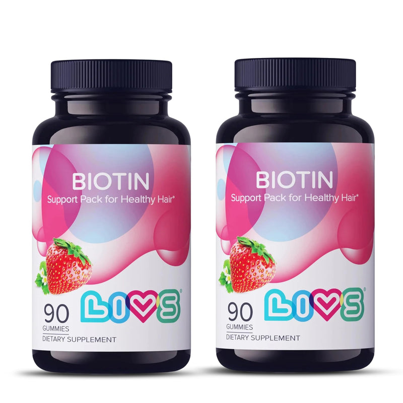 LIVS Biotin Gummies 10000mcg – Supports Healthy Hair, Skin & Nails | Vitamin B7 Supplement for Women & Men | Natural Grape Flavor | Vegan, Gluten Free & Non-GMO | 180 Count with 90 Servings Pack of 2