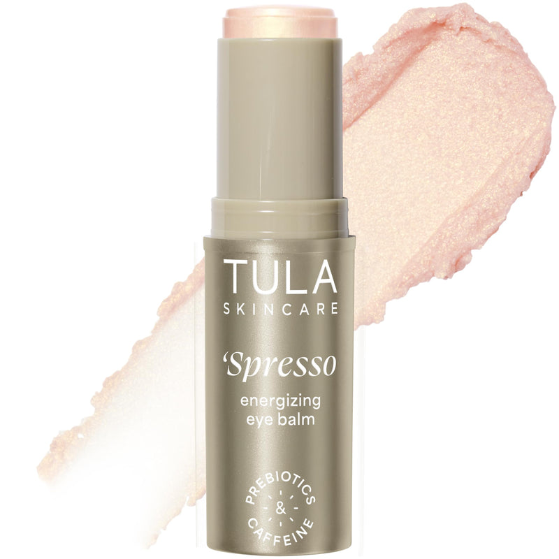 TULA Skin Care Spresso Energizing Eye Balm - Energizing & Hydrating Caffeine Under Eye Treatment for Dark Circles, Portable and Perfect to Use On-the-go, 0.35 oz. Cappuccino - Golden Glow