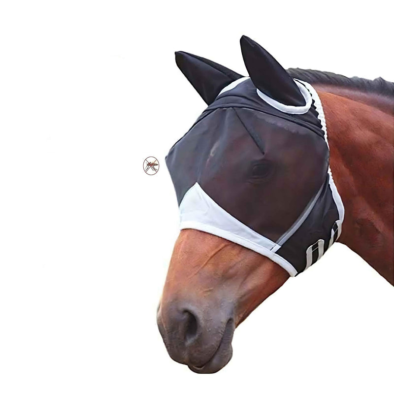 Horse Fly Mask with Ears Cover Uv Protection Horses Fly Mask with Eyes Cover Black Net Equine Sunscreen Quiet Ride and Smooth Fly Mask with Adjustable fit (Pony) Pony - BeesActive Australia