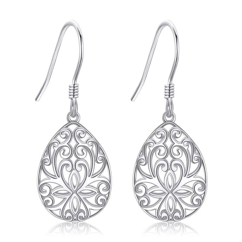 Filigree Teardrop Earrings for Women Sterling Silver Leverback Filigree Dangle Drop Earrings Filigree Flower Jewelry for Girls - BeesActive Australia
