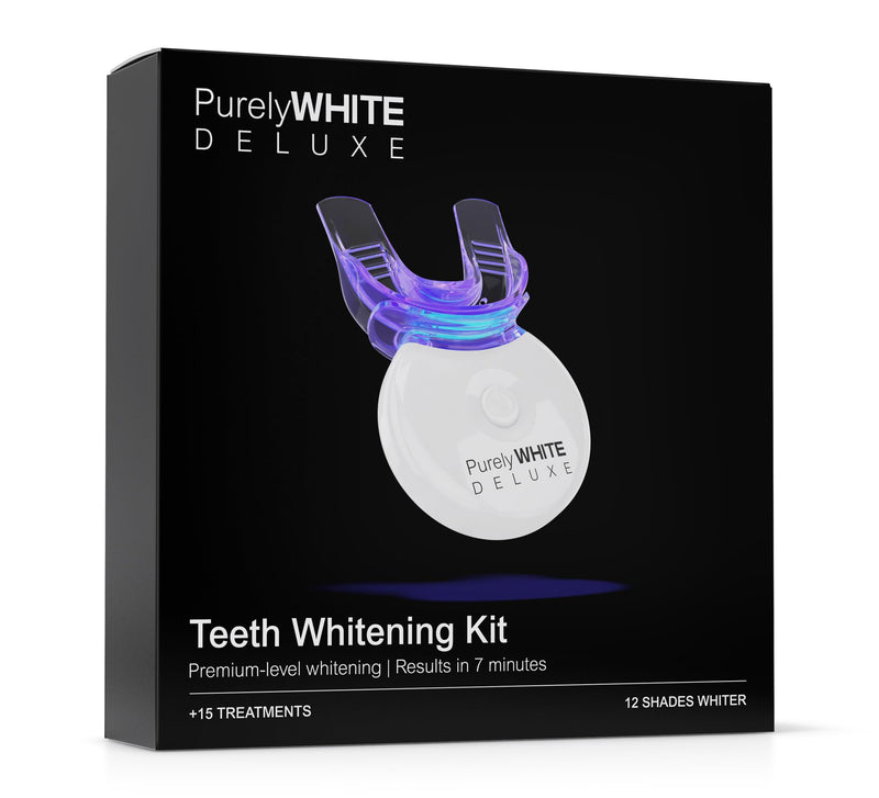 PurelyWHITE DELUXE Teeth Whitening Kit, Complete LED Teeth Whitening, 15+ Treatments, (3) 3ml Whitening Gel Syringes, Whiter Smile in 7 Minutes - BeesActive Australia