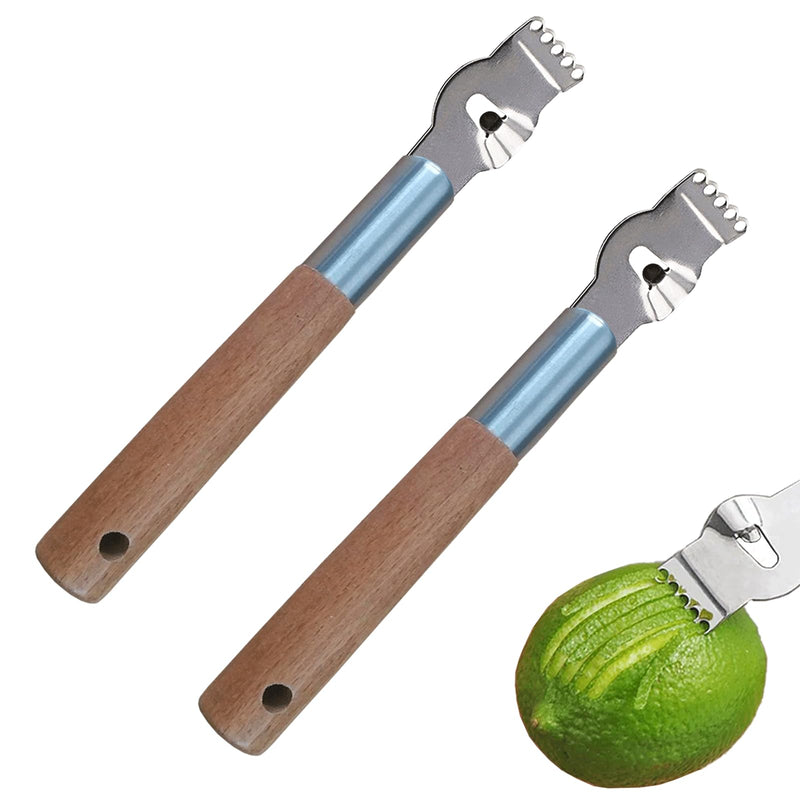 2Pcs Lemon Zester Tool Citrus Peeler Zester Grater with Handle Stainless Steel Fruit Grater Peeling Knife With Wooden Handle Multipurpose Kitchen Gadgets Bar Accessories - BeesActive Australia