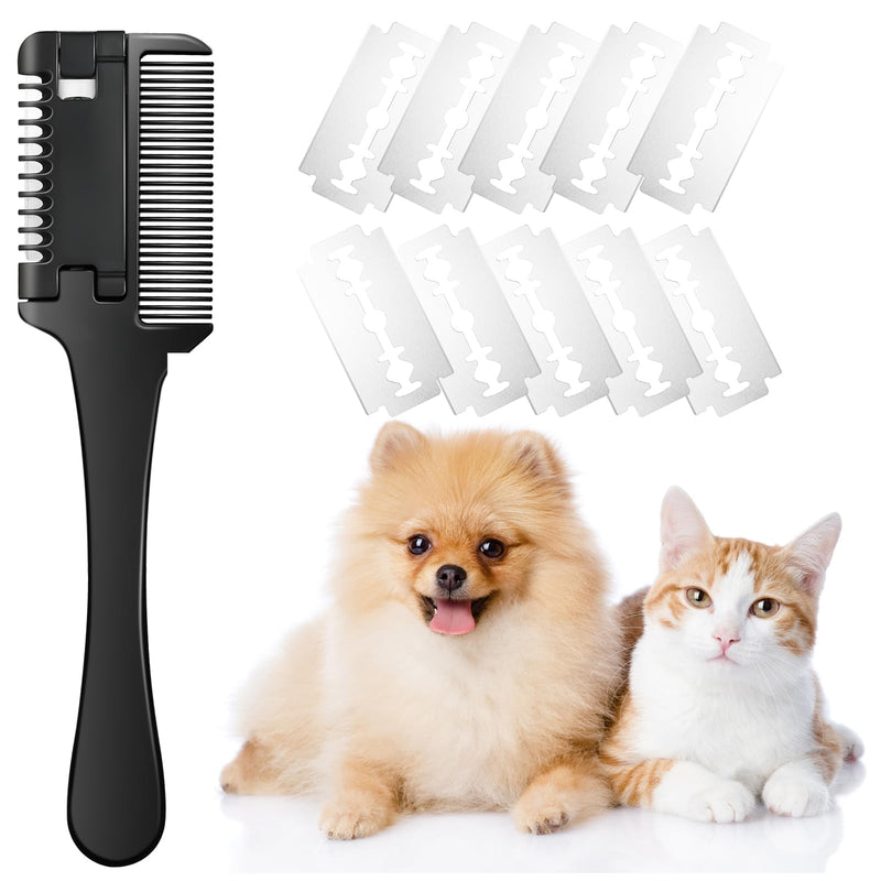 Razor Comb for Dogs Cats with 10 Pcs Extra Blades, Pet Razor Comb 2 in 1 | Trimming & Grooming, Dog Cat Brush that Cuts Hair, Hair Cutter Comb for Dog Cat, Pet Hair Trimmer Grooming Comb for Dog Cat - BeesActive Australia