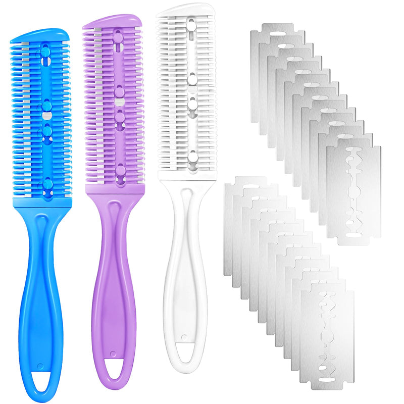 3 Pcs Razor Comb for Dogs Cats with 20 Pcs Extra Blades, Pet Grooming Razor Comb, Dog Cat Brush with Razor that Cuts Hair, Pet Hair Cutter Comb for Dog Cat, Pet Hair Trimmer Grooming Comb for Dog Cat - BeesActive Australia