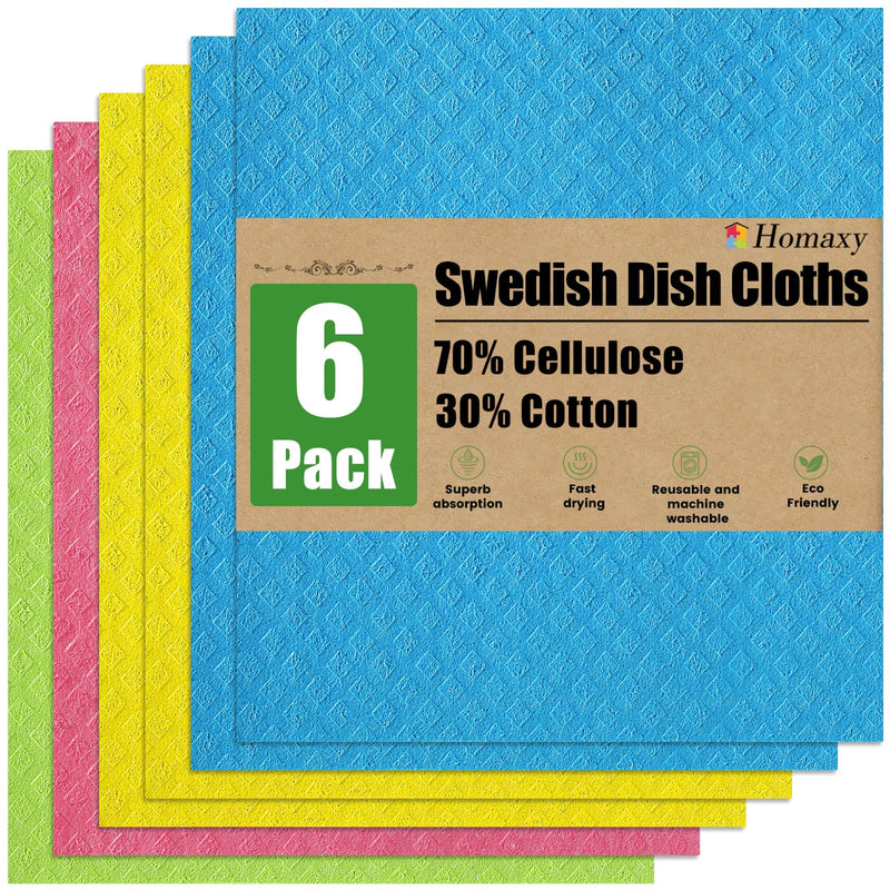 Homaxy Swedish Dishcloths for Kitchen, 6 Pack Reusable and Eco-Friendly Cellulose Sponge Cloths Dish Towels, Absorbent and No Odor Paper Towels for Dishes ＆ Counters, Assorted Pack of 6 - BeesActive Australia