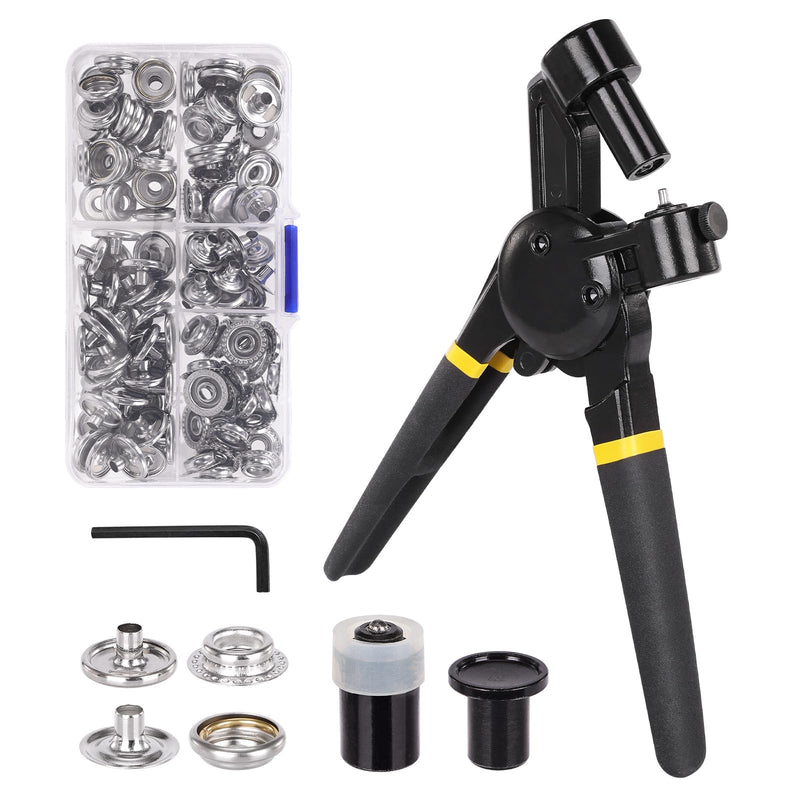 Heavy Duty Snap Fastener Tool, Upgraded Version Snap Button Tool Includes 30 Sets 15mm Snap Button Kit for Boat Cover, Repairing Boat Covers, Canvas, Sewing Tarps(Yellow) Black-Yellow