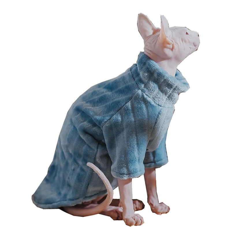 Kitipcoo Turtleneck Sweater for Sphynx Cat Soft Coral Fleece Cat Clothes Thick Winter Warm Outfit Coat for Hairless Cats and Small Dogs Apparel with Sleeves (L (7-8.5 lbs), Blue) L (7-8.5 lbs) - BeesActive Australia
