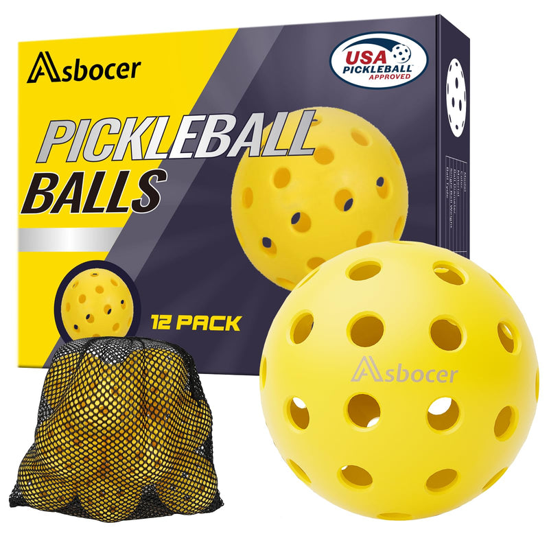 Asbocer Pickleball Balls, USAPA Approved Pickleballs, 12-Pack 40 Holes Outdoor Pickleball Balls with Mesh Bag, High Elasticity & Durable Yellow Pickle Balls for All Style Pickleball Paddles - BeesActive Australia