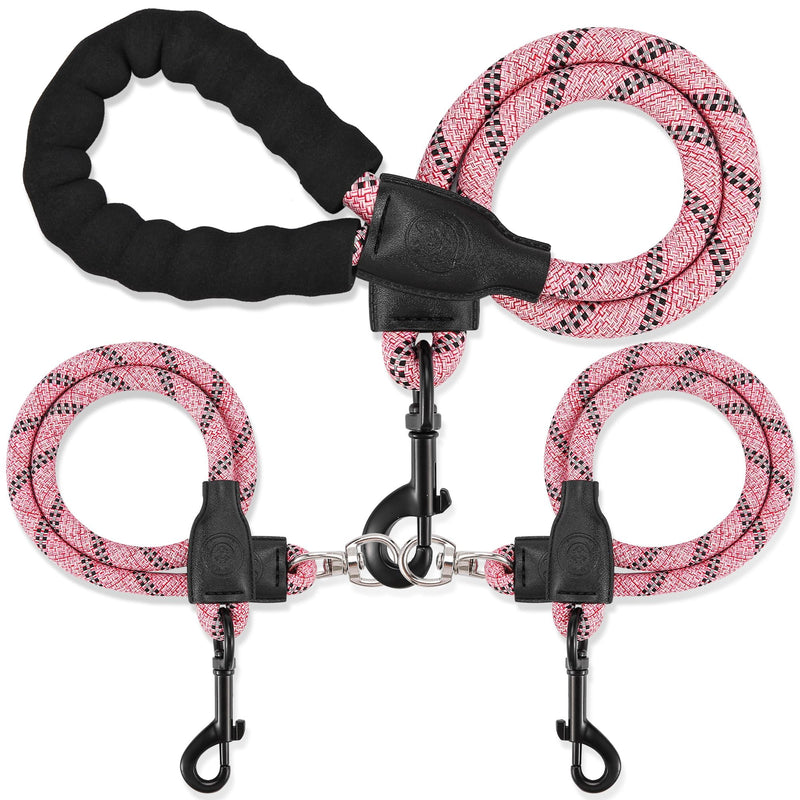 Double Dog Leash, Dual Dog Leash, 360° Swivel No Tangle Walking Training Two Dog Leash, Comfortable Shock Absorbing Climbing Reflective Leash for Small Medium and Large Dogs - Pink, Small/8-45 ibs S/8-45 ibs - BeesActive Australia