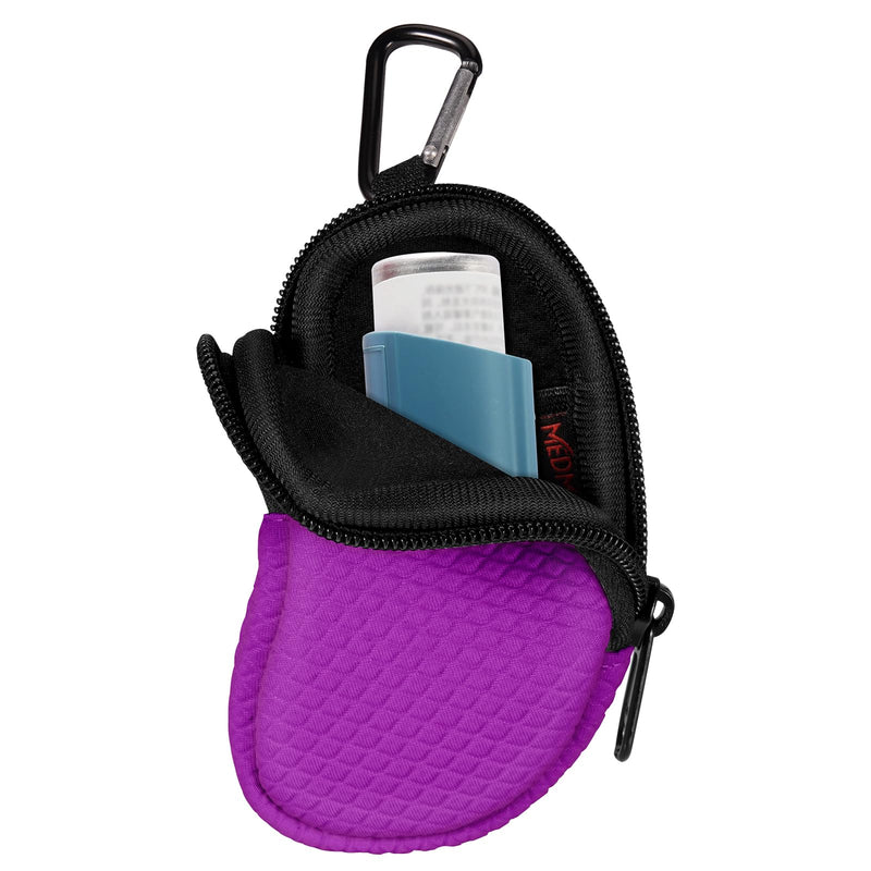 Neoprene Asthma Inhaler Holder, Protective Portable Travel Handy Holster, Lightweight Carrying Case with Carabiner Clip and Mesh Pocket Inside, Inhaler Not Included (Case Only) (Purple) Purple - BeesActive Australia