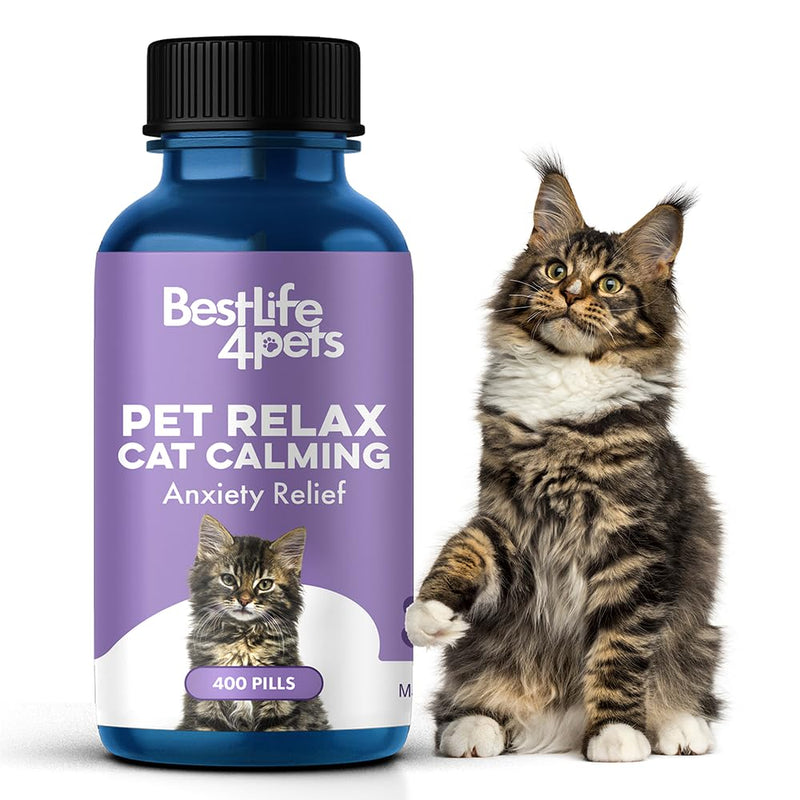 Pet Relax Cat Calming Anxiety Relief, Natural Calming Care for Cats, Cat Stress and Anxiety Relief, Soothes Separation Anxiousness, Homeopathic Feline Aid for Travel, 400 Odorless, Tasteless Pills Cat - 400 Pills - PawsPlanet Australia