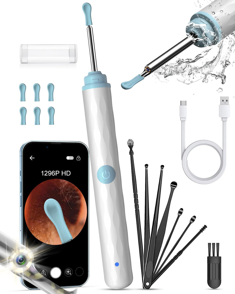 Ear Wax Removal Camera, Kekoy Ear Cleaner 1296P HD Camera, Ear Cleaning Kit with 8pcs Ear Set, Wireless WiFi Otoscope with 6 Lights, Rechargeable Earwax Removal Tool Kit for Adult & Kid（Bright White) Bright White - BeesActive Australia