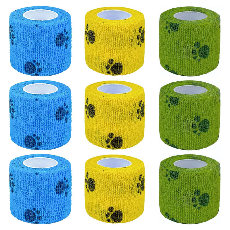 Self Adhesive Bandage Wrap, 9 Pcs 2 inch x 5 Yards, Self-Adhesive Non-Woven Tape, Pet Wrap for Dogs Horses Pet Animals for Wrist Healing Ankle Sprain and Swelling(2 Inch Claw) - BeesActive Australia