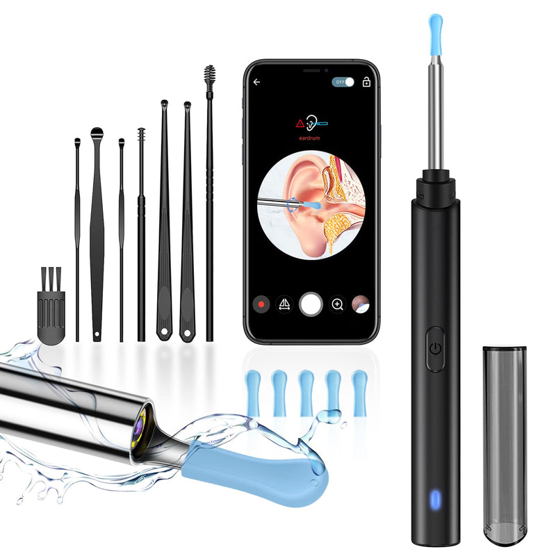 Ear Wax Removal, Ear Cleaner with Camera, Ears Wax Removal Kit with 1296P HD Ear Otoscope with 6 LED Lights, Earwax Removal Tool for iPhone, iPad & Android Smart Phones (Black, Standard) Black - BeesActive Australia
