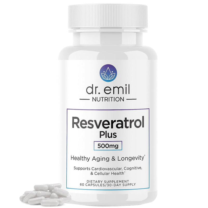 Dr. Emil 500mg Resveratrol, 100mg Quercetin, Healthy Aging, 60 Capsules | Healthy Aging Formula with 500mg Resveratrol and 100mg Quercetin to Support Normal Cellular and Cognitive Health