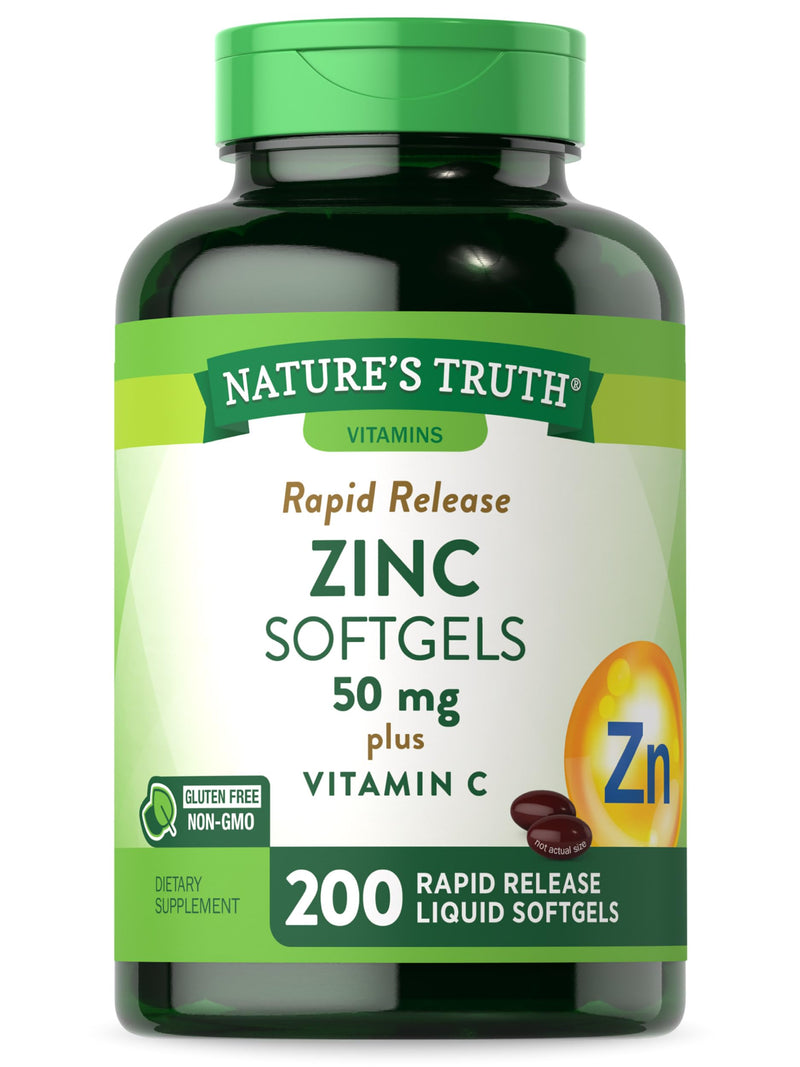 Nature's Truth Zinc 50mg with Vitamin C | 200 Liquid Softgels | Non-GMO & Gluten Free Supplement - BeesActive Australia