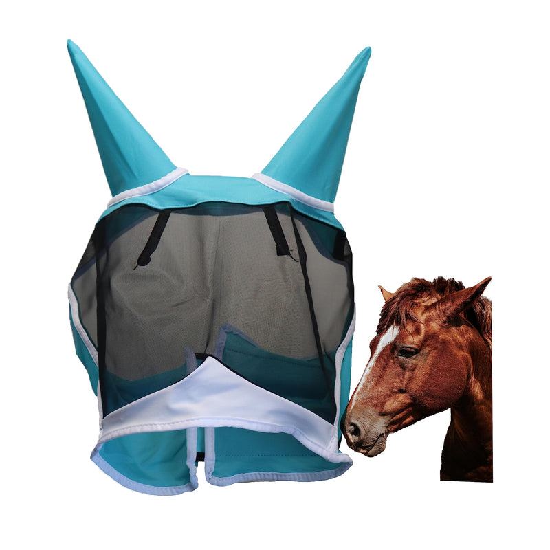 Horse Fly Mask with Ears, UV Protection, and Elasticity - Comfortable and Breathable，Super Comfort Horse Fly Mask with Full Face Coverage，Maximum Protection and UV Shielding (Medium) Medium(Standardbred Horse) - BeesActive Australia