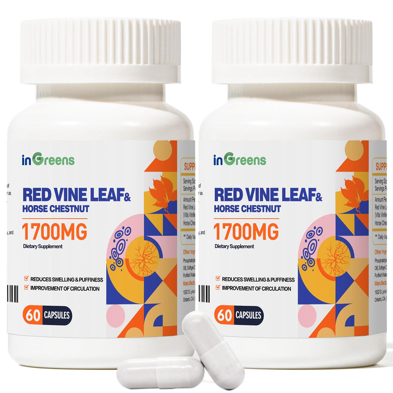 1700mg Red Vine Leaf Extract & Horse Chestnut Extract Supplements, Supports Vein, Skin Health, Circulation for Legs, 2Pack 60 Count (Pack of 2) - BeesActive Australia