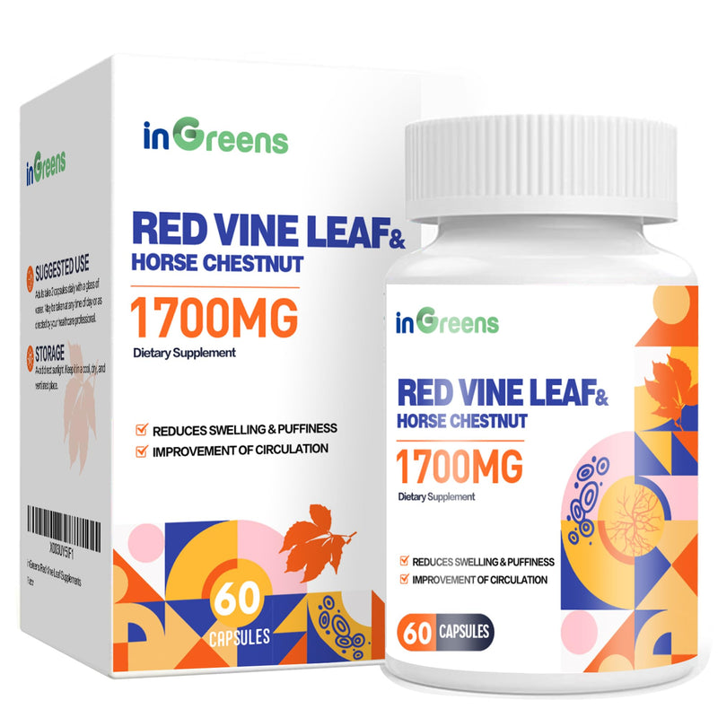 Red Vine Leaf Extract 1700mg & Horse Chestnut Extract Supplements, Supports Vein, Skin Health, Circulation for Legs（1Pack） 60 Count (Pack of 1) - BeesActive Australia