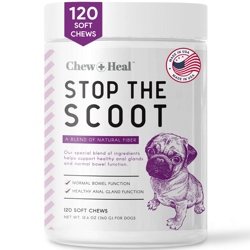 Stop The Scoot Fiber for Dogs - 120 Soft Chews with Pumpkin Powder for Healthy Anal Gland Function - Vet Recommended, Made in The USA 1 Pack (120 Count) - PawsPlanet Australia