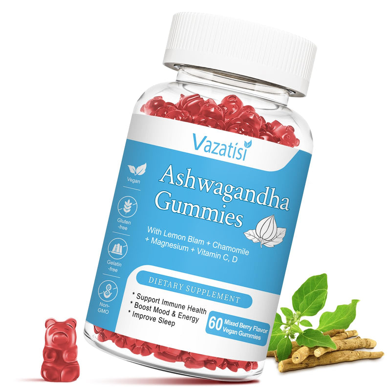 Sugar Free Ashwagandha Gummies for Women Men, Organic Ashwa Root Extract Supplement for Relax Restore Balance, Vegan Gluten Free, 60 Count 60 Count (Pack of 1)
