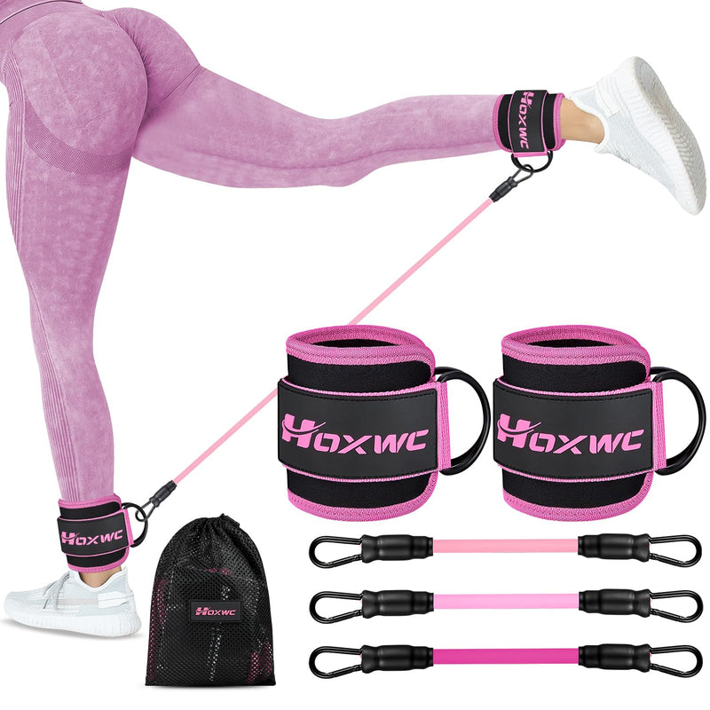 Ankle Resistance Bands with Cuffs, Ankle Bands for Working Out, Ankle Resistance Band for Leg, Booty Workout Equipment for Kickbacks Hip Fitness Training, Exercise Bands for Butt Lift Women 1-pink - BeesActive Australia