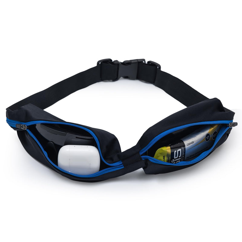 Santic Fanny Packs Running Waist Pack Belt Bag with 2 Zipper Pockets for Jogging Hiking Cycling Workout Black Blue